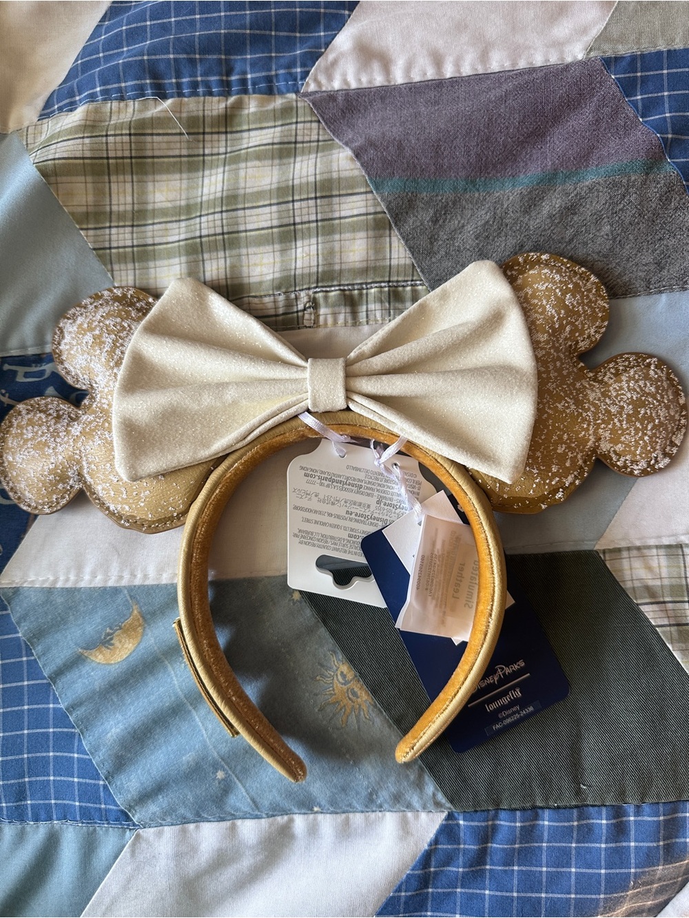 Loungefly Gold Glitter Mouse Ear Headband with Cream Bow Accent